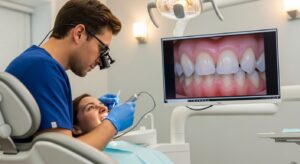 Dentist examining a patient using advanced dental technology